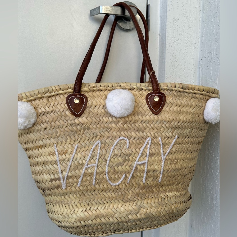 Handmade Straw Tote with Leather Handles New